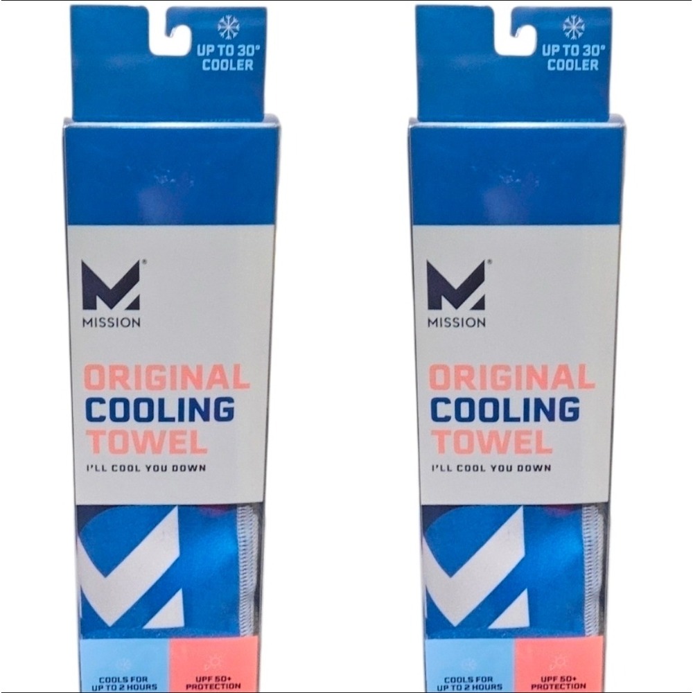 Mission Original Cooling Towel Blue UPF 50 10x33 111625 2 Pack Golf Sports New